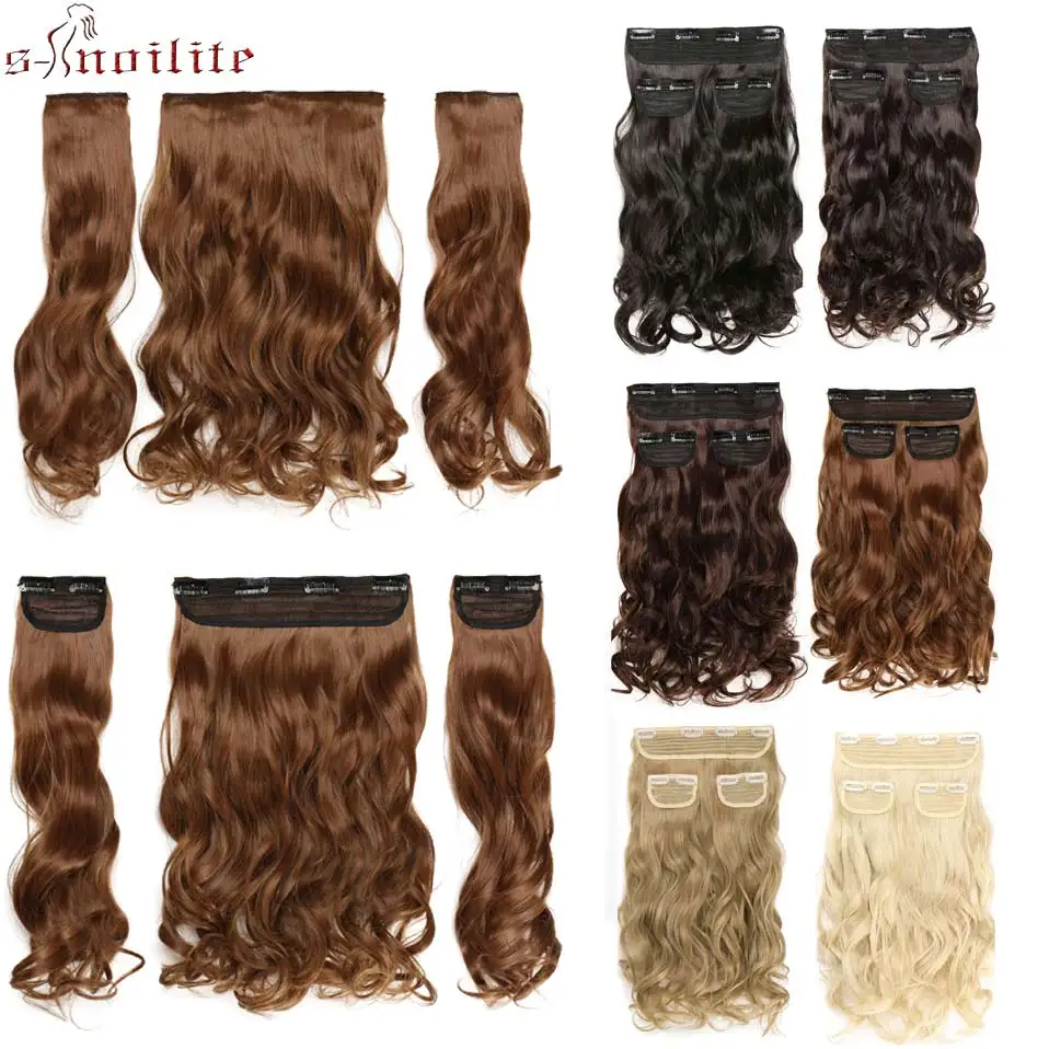 S noilite 20" 3 Piece Clips in Hair Extensions Long Curly Synthetic