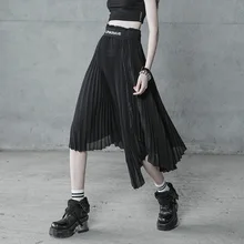 Панк рейв девочек шифоновая несимметричная в готическом стиле панк-юбка модная летняя черная плиссированная юбка