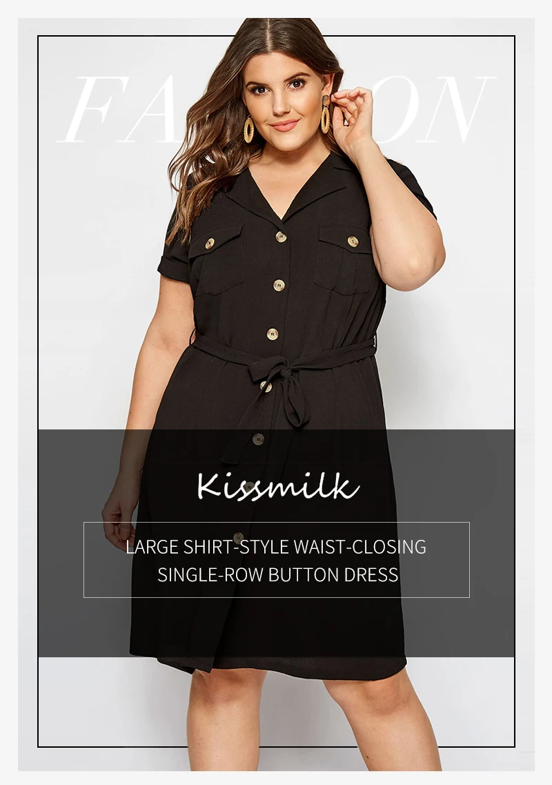 Kissmilk женское платье большого размера однотонная черная рубашка Стиль Натуральная Талия однобортное платье с карманом