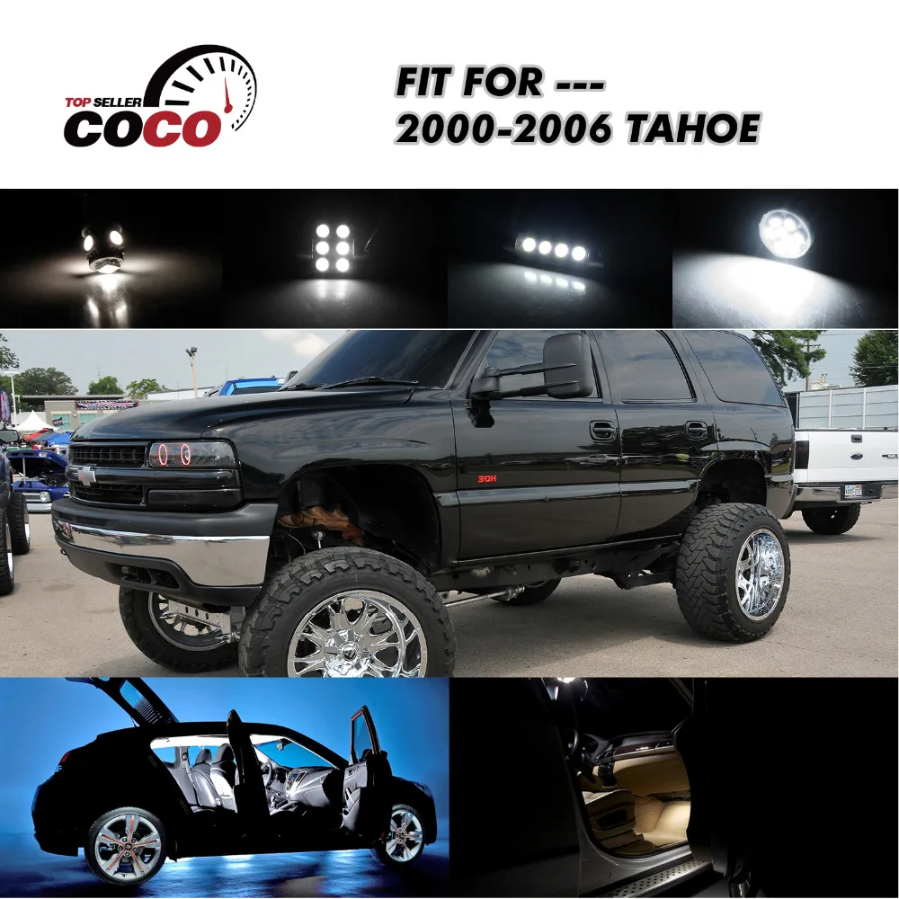 

12PCS Car Interior Led Kit Auto License plate Light Dome Map lamp 6000K White For Chevy 2000-2006 Tahoe 124#