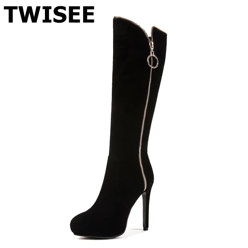 

kenn high boots flock Pumps new style zapatos mujer fashion point toe thin high heels 12 cm woman party shoes zipper