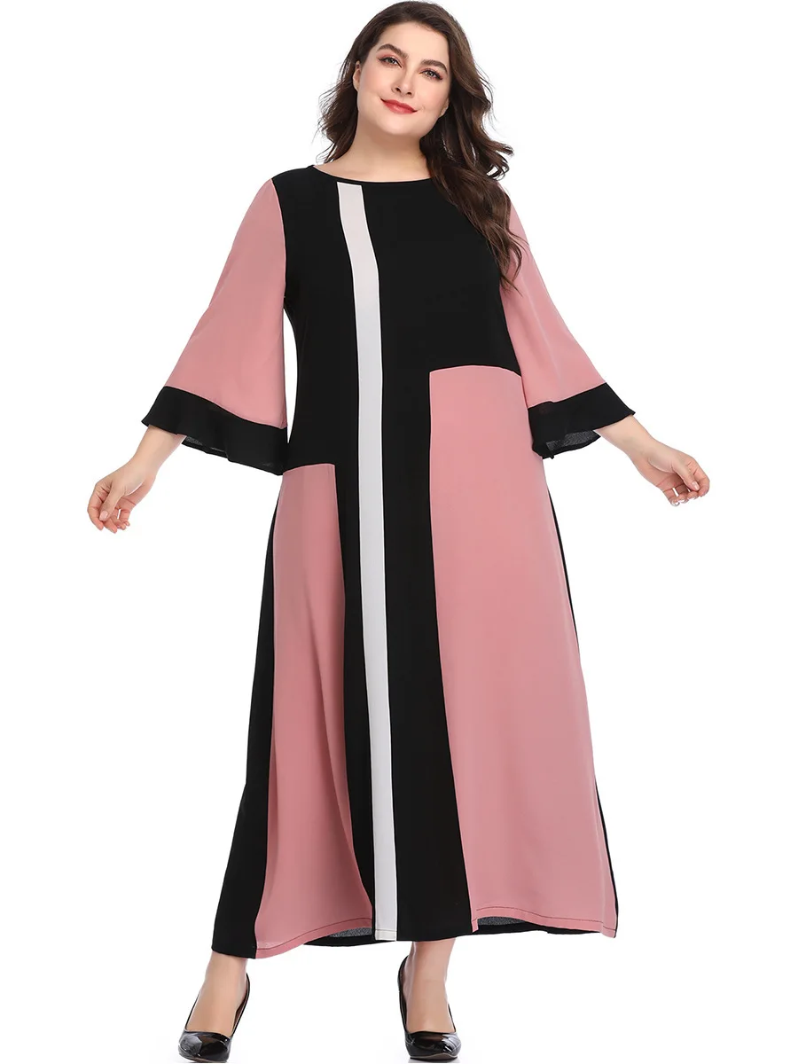 

Plus Size 4XL 5XL Dress Women Summer Casual Dress Elegant Flare Sleeve Patchwork Maxi Dress Loose 2019 Femme Clothes Vestidos