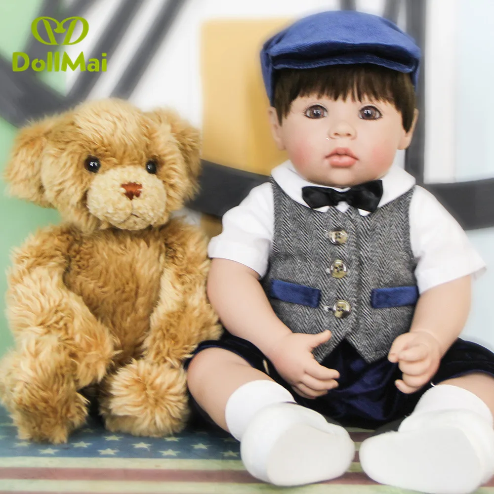 

50cm Silicone Reborn Baby Doll Toys Like Real Newborn Boy Vinyl Toddler Doll with Plush Bear kids gift bebes reborn menino