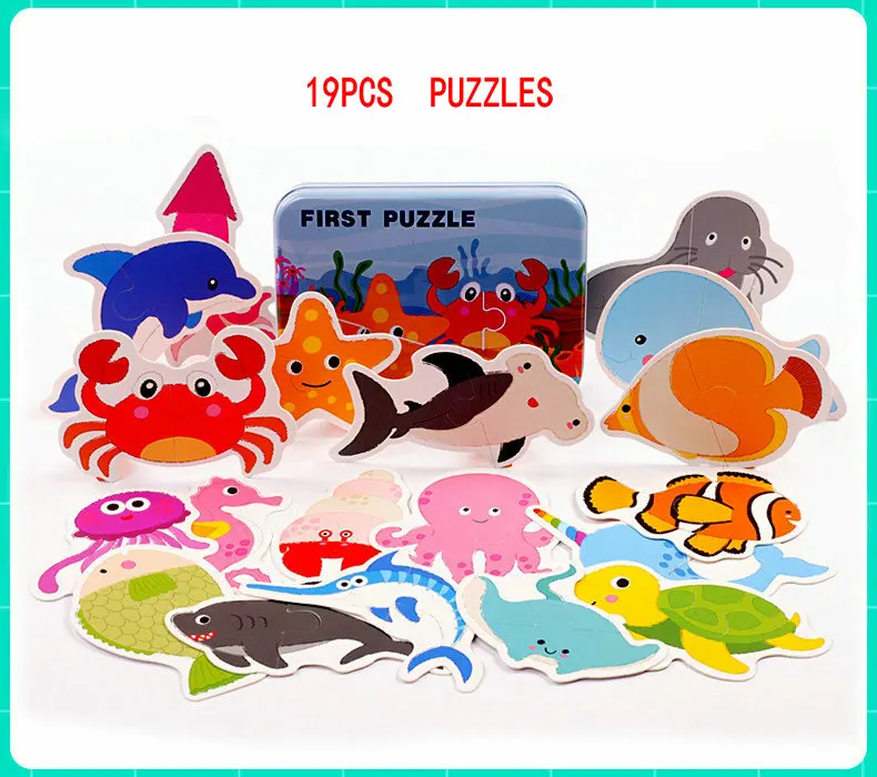 20 pieces Large puzzles Iron box packing, Early childhood educational enlightenment puzzle, 1-2-3 years old Paper puzzles toys