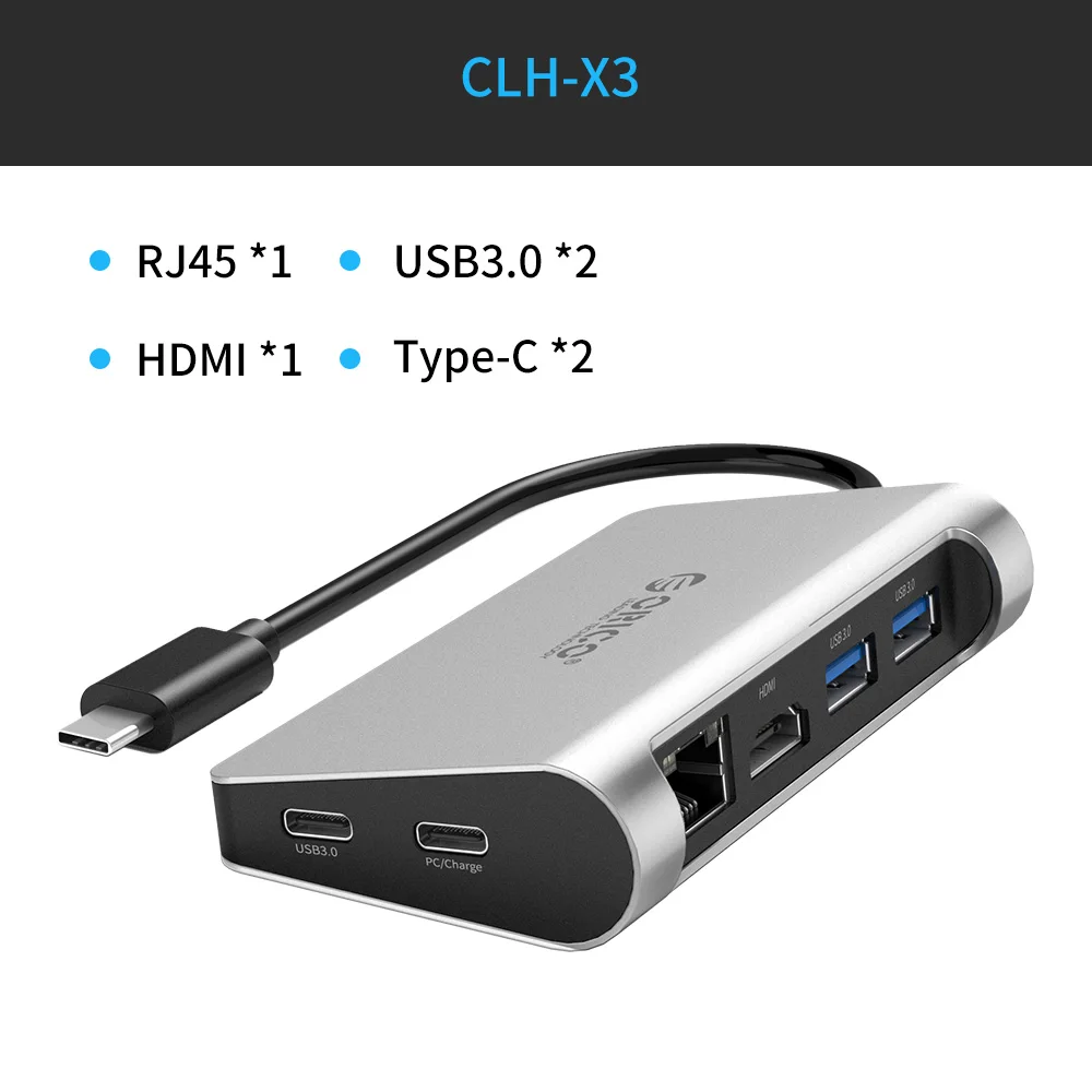 ORICO usb-хаб из алюминиевого сплава type-C концентратор USB C для HDMI/type-C/USB3.0/RJ45/PD зарядный концентратор USB3.0 концентратор