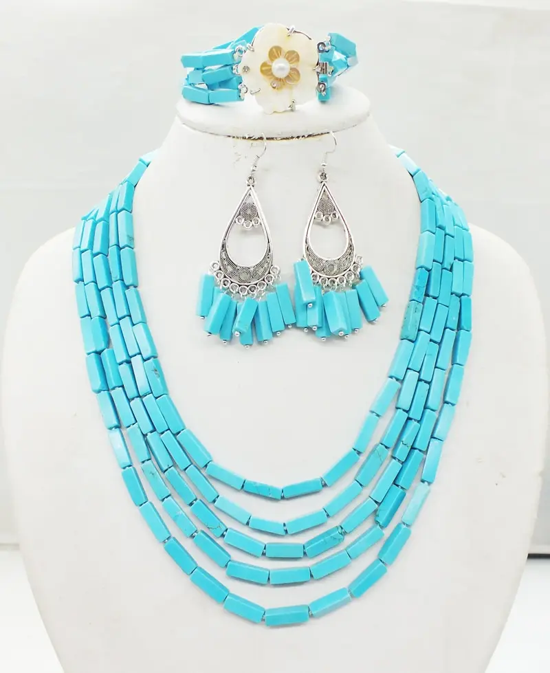 last set of necklaces, 5 layers of green Turkish semi-precious stones. Necklace / Bracelet / Stud Earrings, African Bridal Weddi