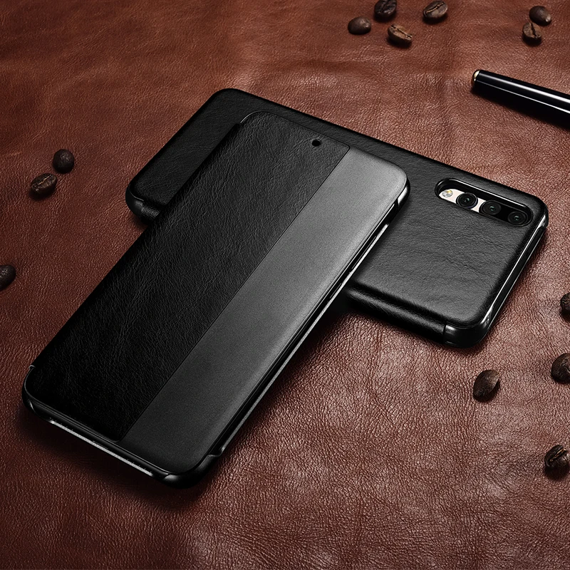 Винтажный чехол из натуральной кожи для Huawei P20 Pro роскошный умный флип с функцией