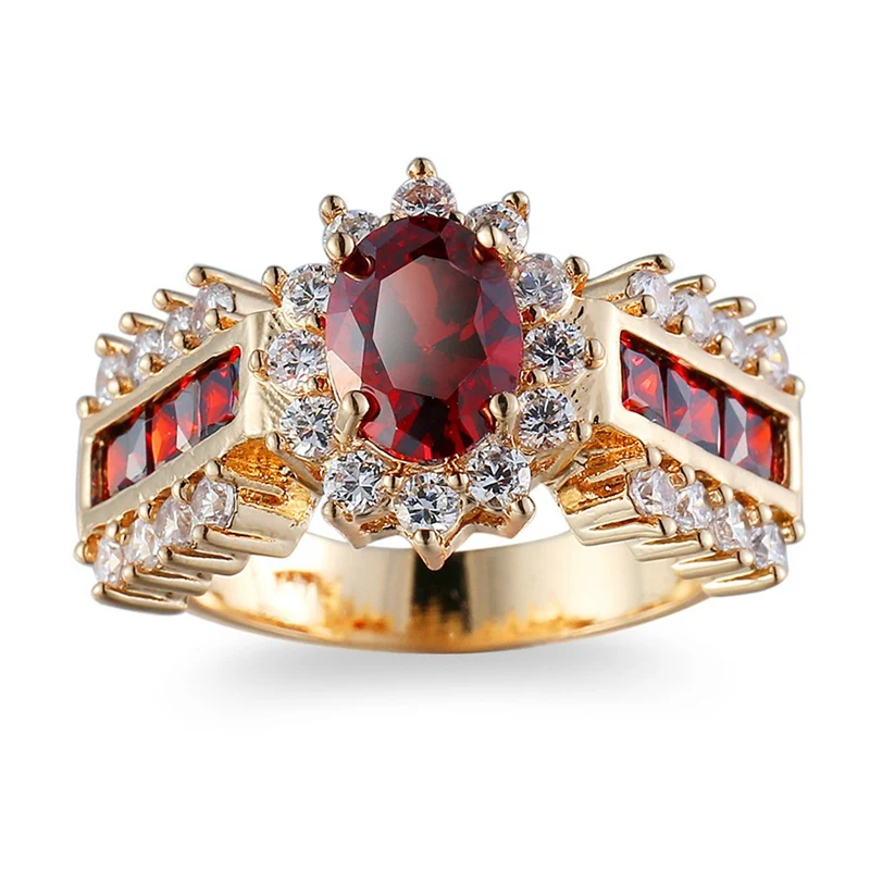 Круглое циркониевое кольцо Красного цвета Модный гранат для женщин