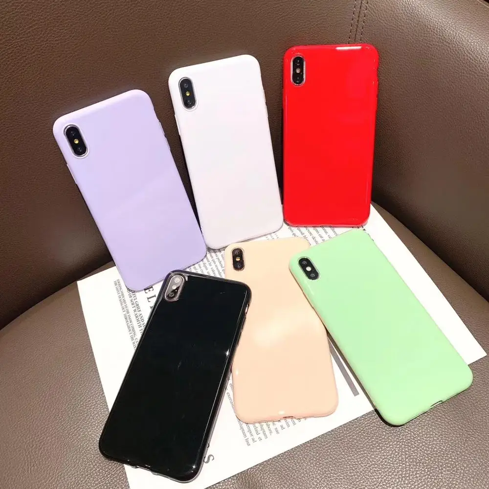 

Candy Color Glossy Soft Silicon Cover for iPhone X XR XS Max Capa Fundas for iPhone 8 7 6 6S Plus Plain Case Hoesjes