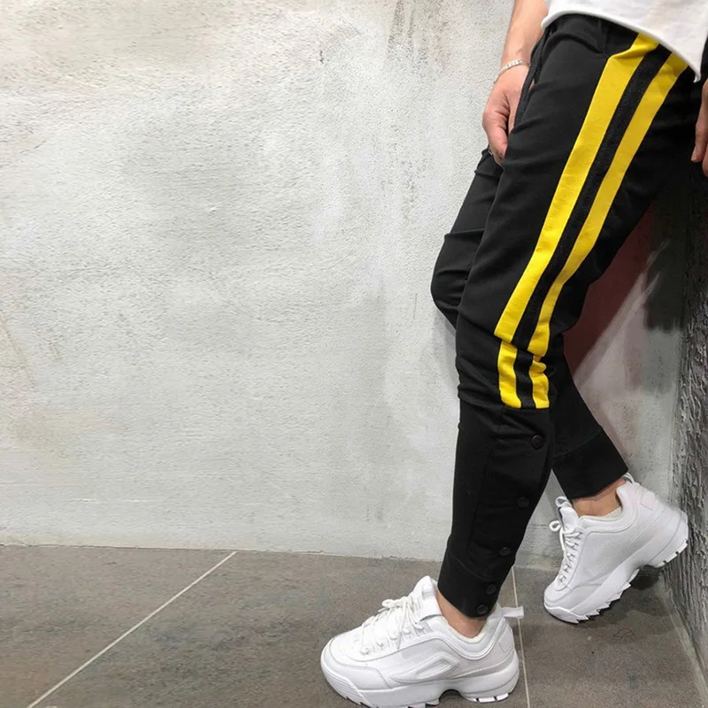 Laamei Hip Hop Men's Hare Trousers Striped Men's Jogging Pants Tether Rope Color Matching Feet Trousers Men's Streetwear Trouser