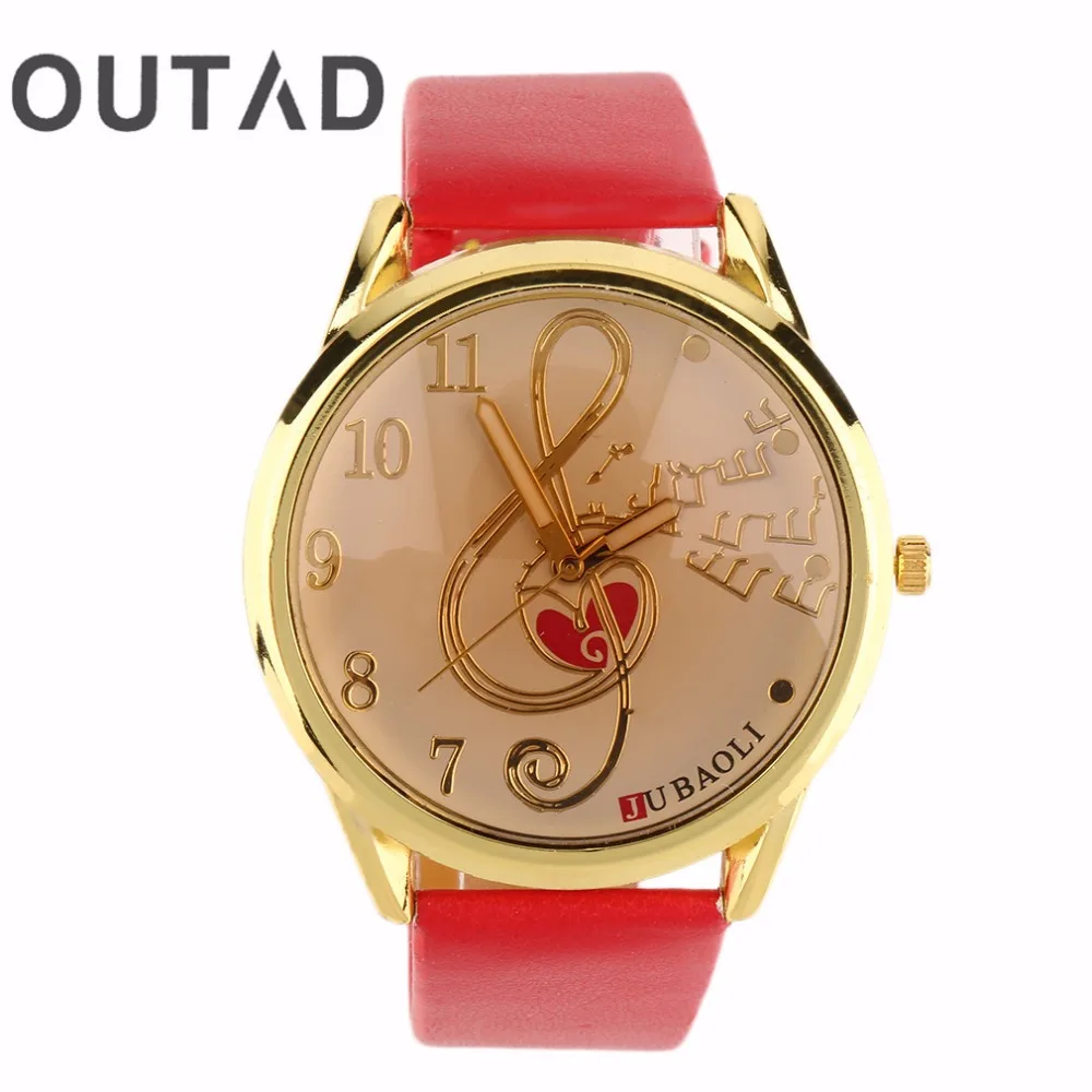 

OUTAD Design Music Notation Dial Pattern Exquisite Ladies Watch With Gold Shell Leather Wristwatch Women Female relogio