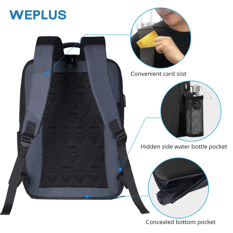 WEPLUS, мужской многофункциональный рюкзак с usb зарядкой, 15,6 дюймов, Loptop, рюкзаки для подростков, дорожный рюкзак, мужской рюкзак, Mochila, анти вор