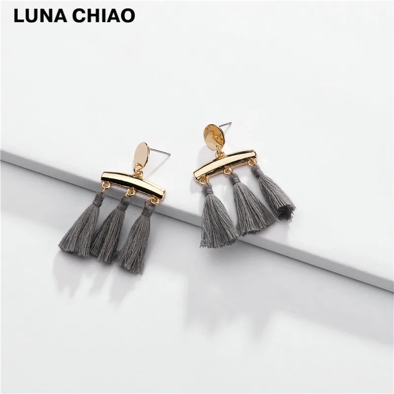 

LUNA CHIAO 2019 Fall Winter New Styles Triple Tassel Drop Earring Metal Statement Earrings Chic Style