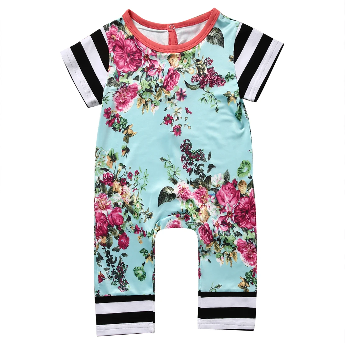 Одежда для новорожденных девочек и мальчиков; комбинезон с короткими рукавами и цветочным принтом; милый детский комбинезон; одежда для маленьких девочек; летняя одежда