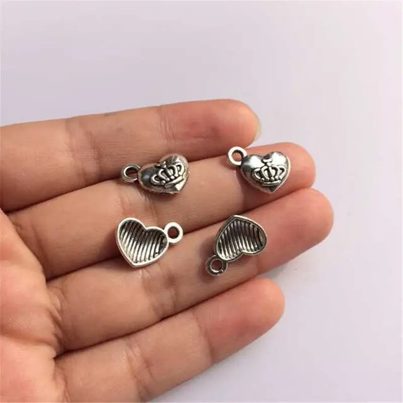Charms Pendants Mini Hearts Crown Charm Vintage Pendant Necklaces Diy 15x11mm 100pcs per lot (T712) 2015 New Free Shipping