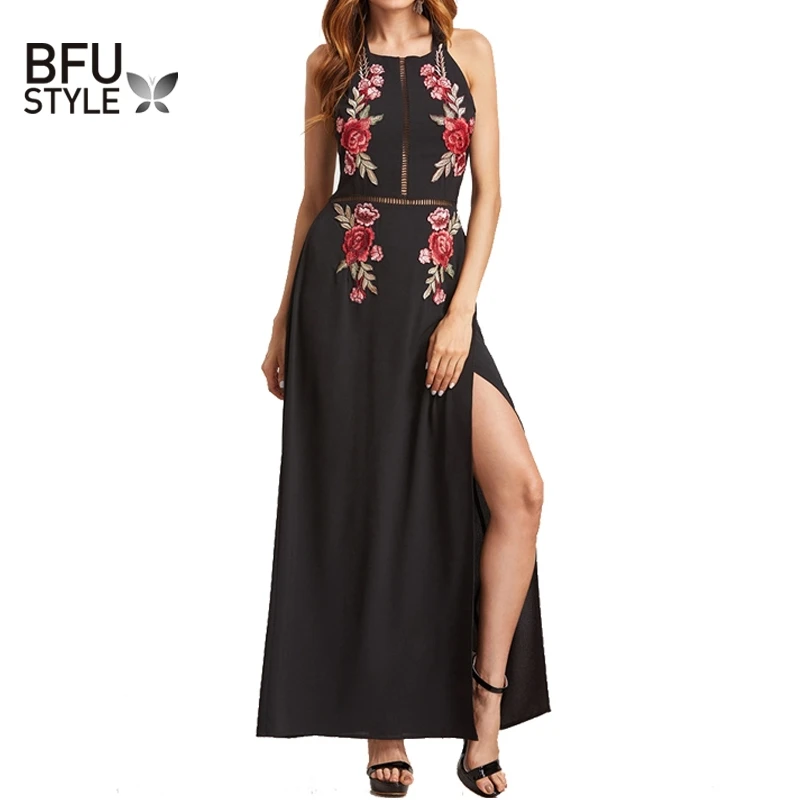 Sexy Halter Evening Dress Maxi Embroidered Lace Dress For Women