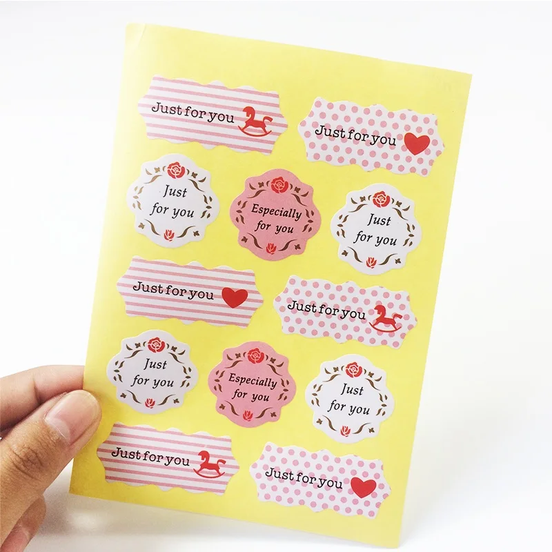 

120 Pcs/lot Pink&White Color 'Just for you' Multiple Shapes Stickers DIY Hand Made For Gift Cake Baking Package Sealing Sticker