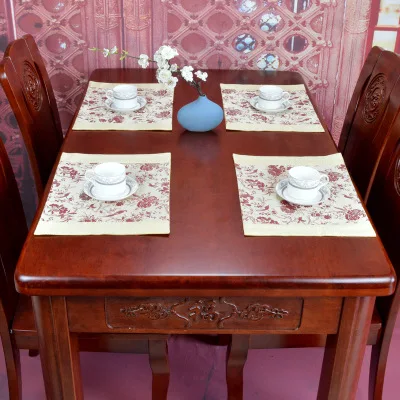 Роскошное китайское шелковое покрывало с цветочным рисунком, столовые подставки под кружки, прямоугольная Рождественская Подставка-тарелка 39x29 см - Цвет: beige flower birds