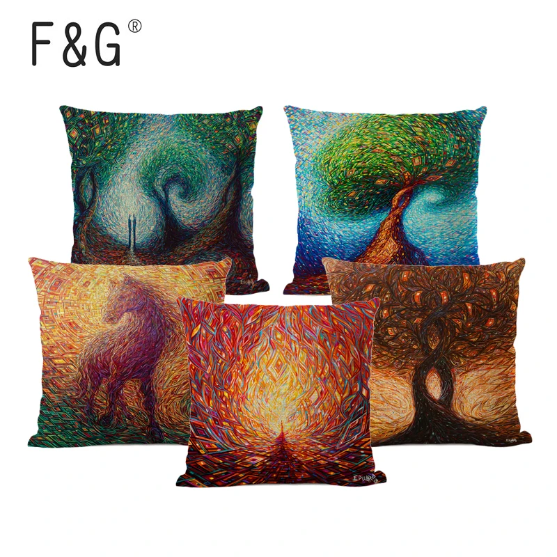 

Colorful Abstract Oil Painting Cushion Cover Automobile Sofa Linen Cotton Cushion Household Decorative Throwing Pillow Cover