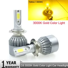 C6 H7 H4 светодиодный H13 H11 H1 9005 9006 HB3 H3 COB 72 Вт 7600LM фары автомобиля лампы фара туман белый свет 3000 К желтый