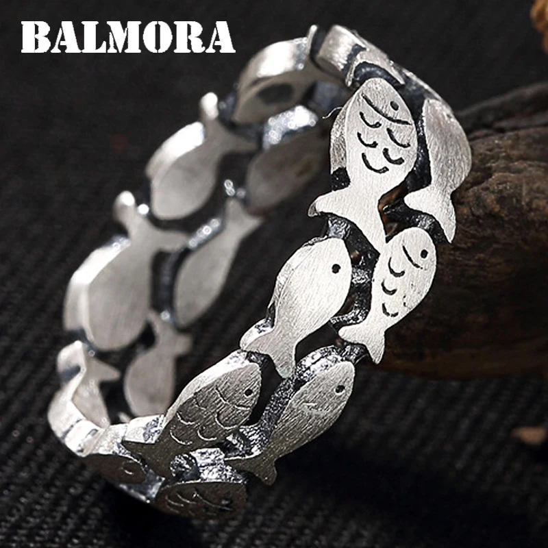 

BALMORA Animal Ring 100% Real 990 Pure Silver Jewelry Cute Fish Rings for Women Men Party Gifts High Quality Bijoux SY21731