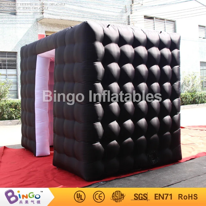  Top quality portable 2.4m(8ft.)black inflatable cube photo booth with tassels curtains and two door