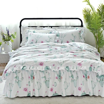 

Lace floral princess bedding set 3/4pcs twin full queen king size cactus strawberry flamingo bed skirt set free shipping MR