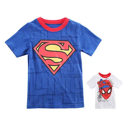 

2016 Summer Toddler Kids Boys Clothes Spider/Superman Printed Short Sleeve Crewneck T-shirt Tee