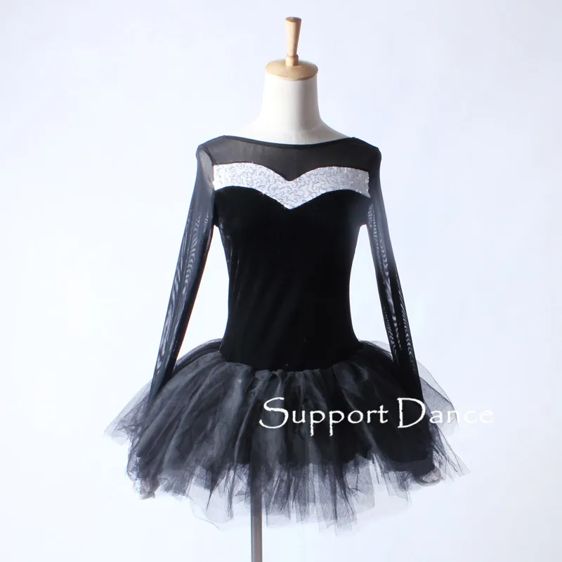 

Mesh Long Sleeve Black Velvet Ballet Tutu Dress Children Adult Performance Costume Support Dance C262