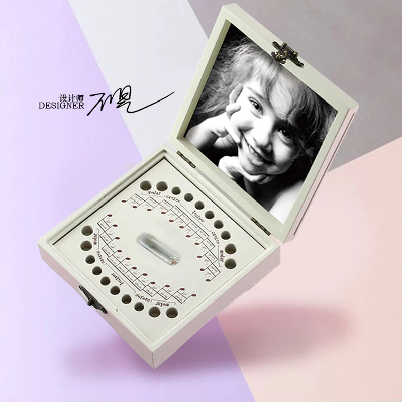 

Baby Wooden Tooth Box Spanish English Toddler Milk Teeth Box Organizer Milk Teeth Storage Collect Kids Children Creative Gift