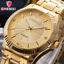CHENXI Роскошные Брендовые мужские Золотое Платье часы из нержавеющей стали уникальные золотые женские и мужские Бизнес Кварцевые наручные часы водонепроницаемые 050A