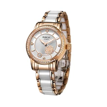 2017 Real Top Sale Mige Luxury Diamond Lidaes Clock Brand Skeleton Rose Case White Ceramic Waterresistant Automatic Women Watch