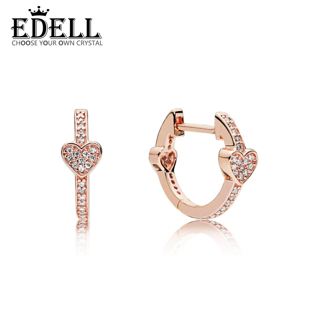 

EDELL 100% 925 Sterling Silver Brand New Temperament Chic 287290CZ ROSE ALLURING HEARTS EARRINGS Original Jewelry Women Holiday