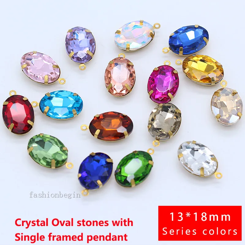 

10p 13x18mm Oval crystal rhinestones Framed glass pendants connectors necklace earring findings jewelry making charm brass beads