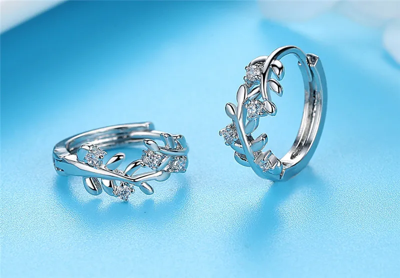 Elegant 585 White Gold Color Earring Sets Boucle d'oreille Leaves Crystal Earrings Bijoux Jewelry Brincos Mujer Women Gifts E277 (8)
