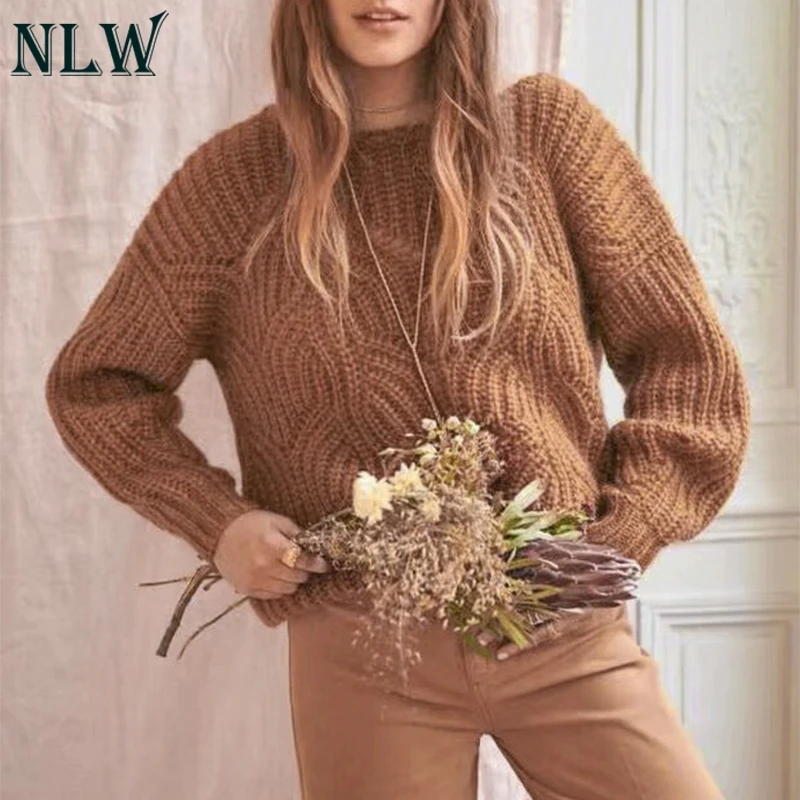 

NLW Solid Women Vintage Sweaters Oversized Pullovers Feminino Loose Casual Sweater Pink Autumn Winter 2019 Sweater Jumpers