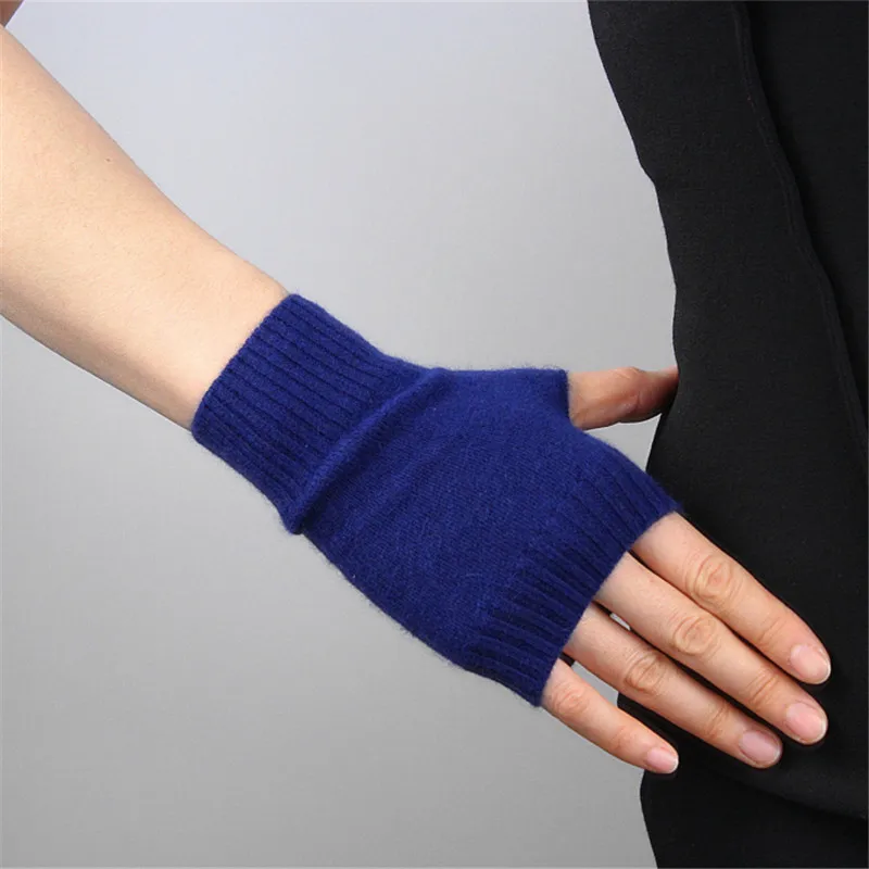 Pure Cashmere Gloves Pure Wool Semi-Finger Fingerless Autumn Winter Black Short Style Flexibility Knitted Woman Gloves TB101