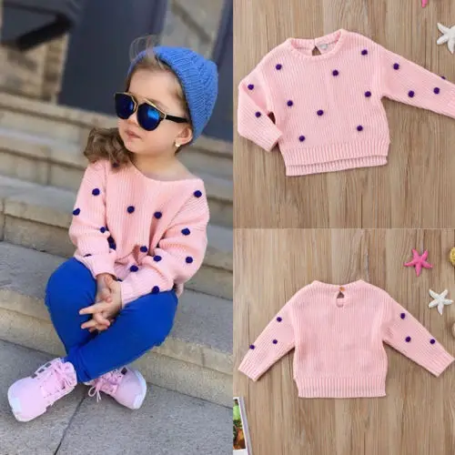 Lovely Girls Kids Winter Coat Knit Sweater Baby Knitwear Tops Sleeve
