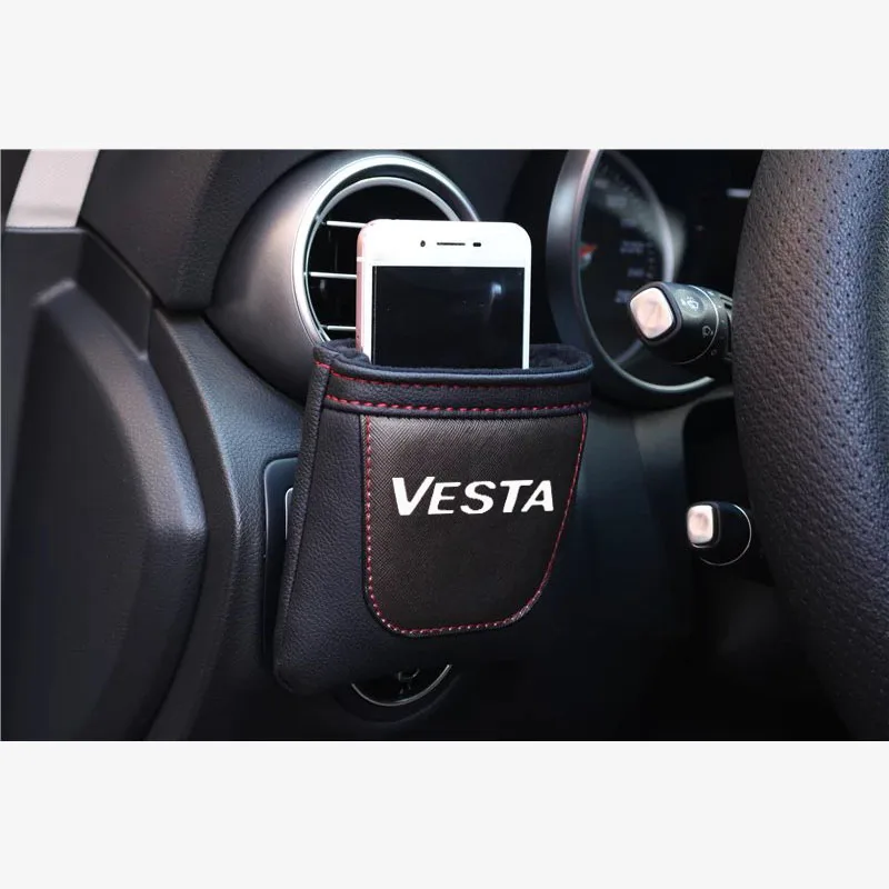 Сумка для хранения из искусственной кожи на вентиляционное отверстие для автомобиля, аккуратная сумка для хранения, автомобильная сумка для телефона, сумка для монет для Lada Vesta