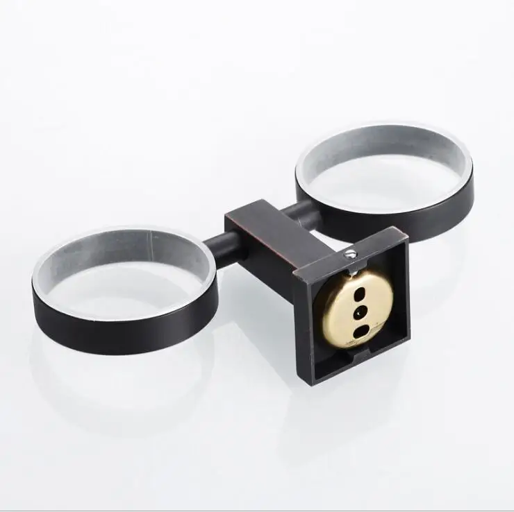Black bathroom hardware pendant copper material black bronze rinse cup ceramic cup holder double holder 9037K