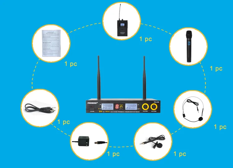 Freeboss FB-U09H двухполосный передатчик цифровой UHF беспроводной микрофон с ручной+ отворотом+ гарнитура микрофон для караоке