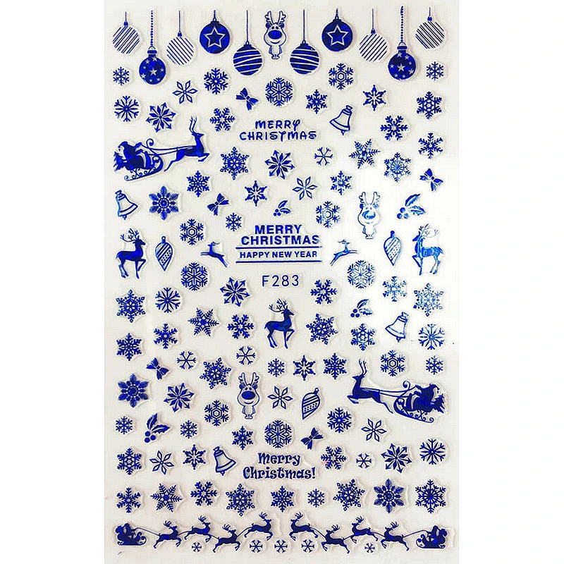 

SUPER THIN SELF ADHENSIVE 3D NAIL ART NAIL SLIDER STICKER BLACK WHITE GOLD SILVER BLUE CHRISTMAS BELLS DEERS F283-284