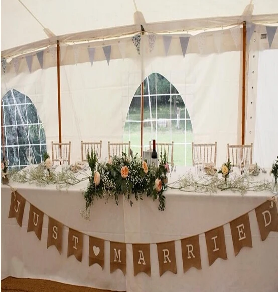 

370CM rustic hessian burlap wedding bunting Just Married banner/Wedding garland Wedding Photo Prop Bunting