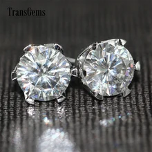 TransGems 2 CTW Carats Lab Grown Moissanite Diamond Stud Earrings Sparkling Push Back Earrings White Gold Jewelry for Women