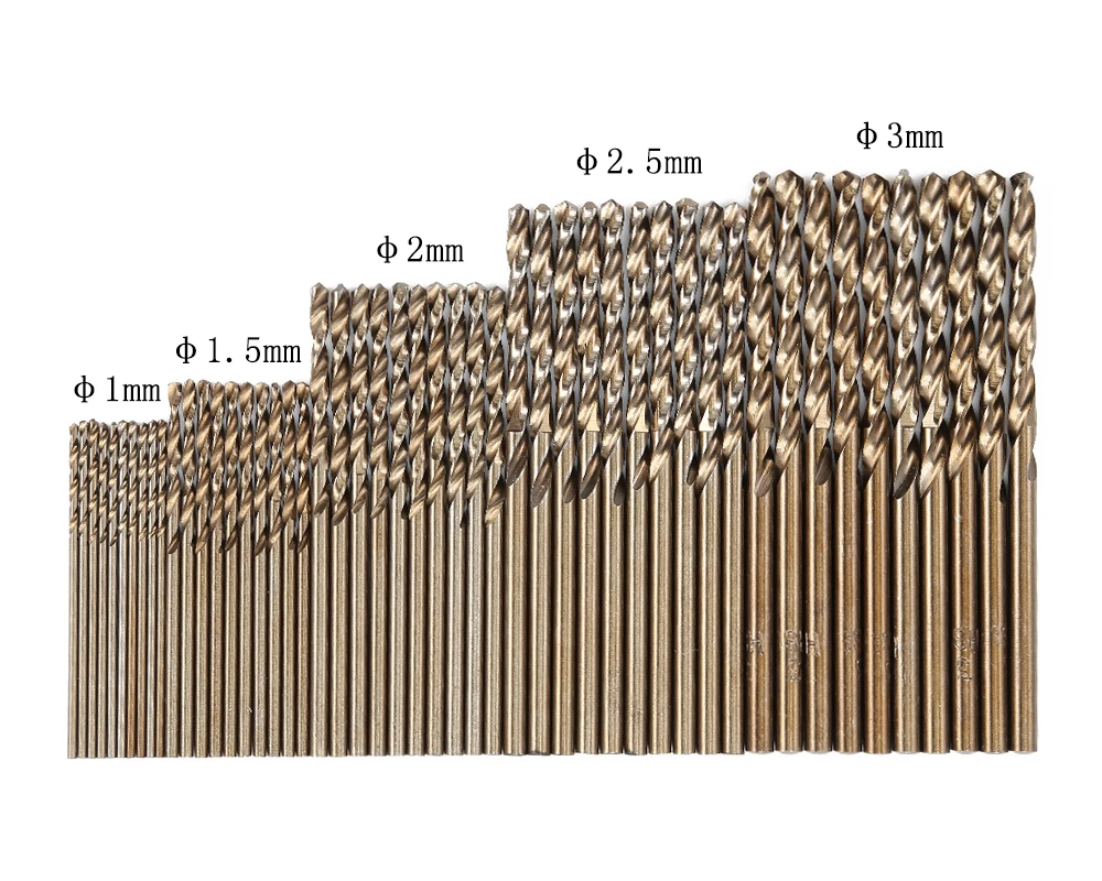 

50pcs Cobalt Drill Bits For Metal Wood Working M35 HSS Steel Straight Shank 1-3mm Twist Drill Bit Power Tools Mayitr