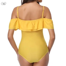 Цельный сексуальный цельный купальник с открытыми плечами женский купальник женский Холтер купальный костюм гофрированное платье Монокини струнная пляжная одежда