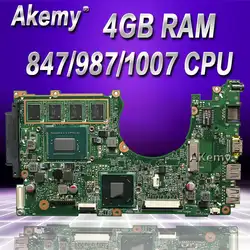 Akemy X202E Материнская плата ноутбука для ASUS X202E X201E S200E X201EP тест оригинальная материнская плата 4G ram 847/987/1007CPU