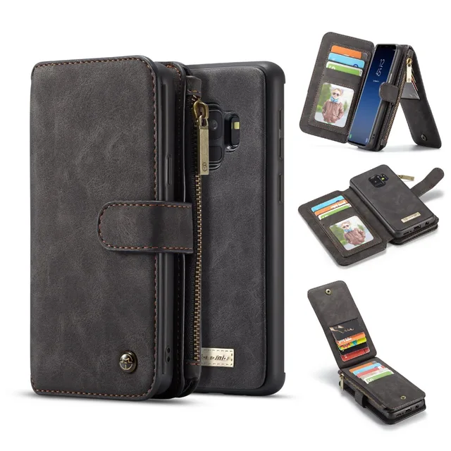 For Galaxy S9 Plus Wallet Case 2 in 1 Detachable Folio Magnetic Genuine Leather Cover Case for ...