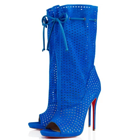 women summer boots sexy peep toe high heels lace up cut-outs  large size shoes woman stiletto heels boots femininas boots