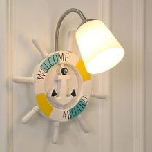 modern cartoon resin ship rudder wall lamp boy children room creative glass lights girl bedroom bedside lamp art decor LED lamps